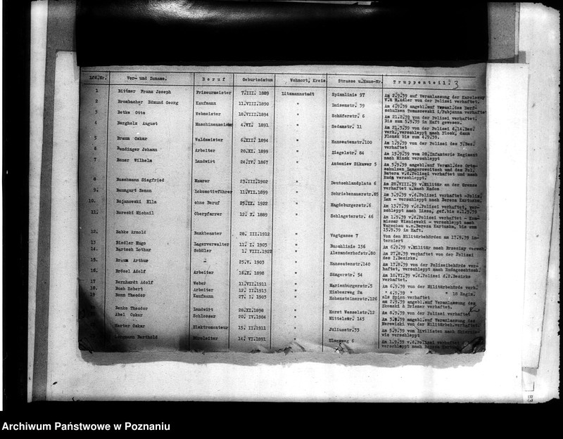 Obraz 7 z jednostki "Liste der Volksdeutschen, die im Jahre 1939, insbesondere während der deutsch - polnischen Feldzuges akls Ziwilpersonen verhaftel, interniert oderverschleppt worden sind (Łódź)"