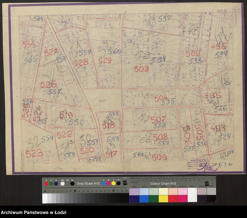 Obraz 1 z jednostki "Plan m. Łodzi 1:2000 z oznaczeniem podziału miasta na Obwody Komitetów Blok. Sekcja NW31"