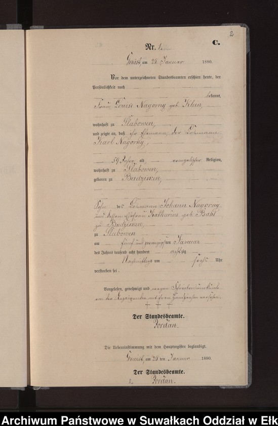 image.from.unit.number "Sterbe-Neben-Register des Königlich Preussischen Standes-Amtes Gneist Kreis Loetzen"