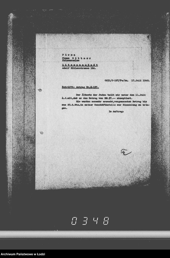 Obraz 13 z jednostki "J.196-210 [Wnioski Żydów w Getcie o zwrot długów za wzięty na kredyt towar przez kupujących]"