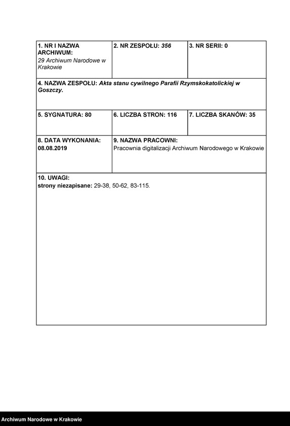 Obraz 2 z jednostki "Duplikat Aktów Urodzonych, Zaślubionych i Zmarłych w Parafii Goszcza w 1892 r."