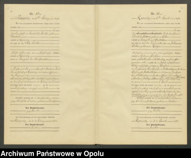 Obraz 8 z jednostki "Sterbe-Neben-Register Standesamts Koppitz pro 1894"