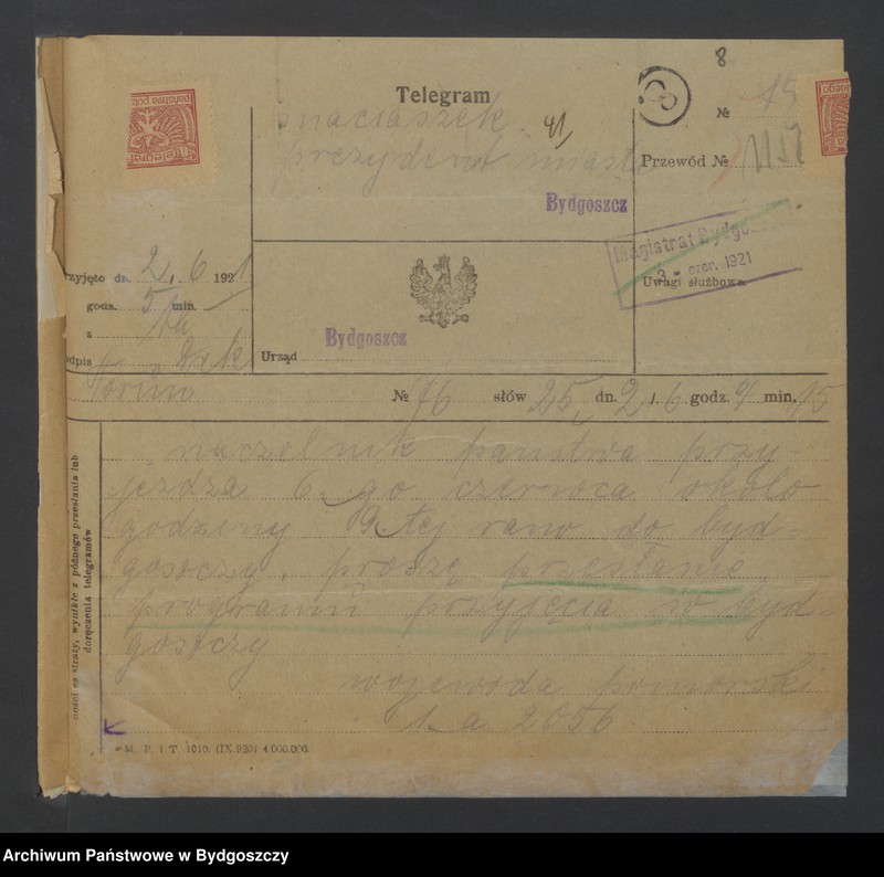 image.from.unit.number "Przyjęcie Naczelnika Państwa [Józefa Piłsudskiego] w Bydgoszczy [w dniach 6. i 7.06.1923 roku]"