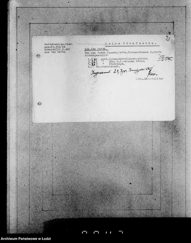 Obraz 6 z jednostki "Kripo 3000-3200 [Kartoteka skonfiskowanego majątku ruchomego u Żydów]"