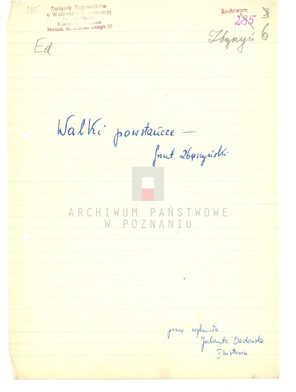 Obraz 18 z jednostki "Relacje i wspomnienia dotyczące powstania wielkopolskiego: 1. Zbąszyń, powiat Nowy Tomyśl, województwo poznańskie, 2. Zdziechowa, powiat Gniezno, województwo poznańskie, 3. Zduny, powiat Krotoszyn, województwo poznańskie."