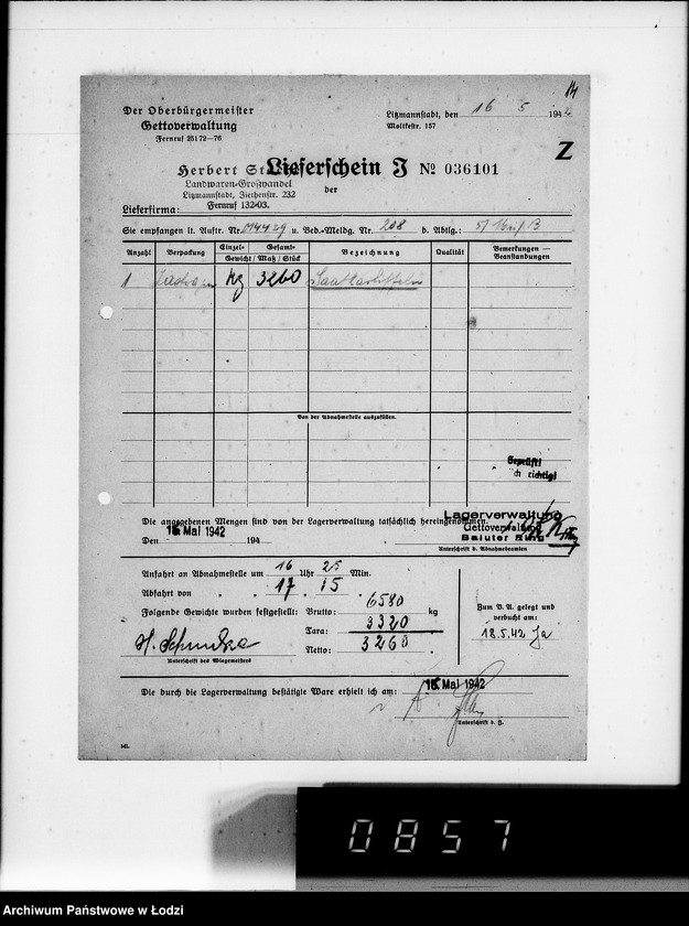 Obraz 18 z jednostki "Aufträge [Lieferscheinen und Rechnungen] 14370-14430 [Dostawy artykułów pierwszej potrzeby do Getta]"