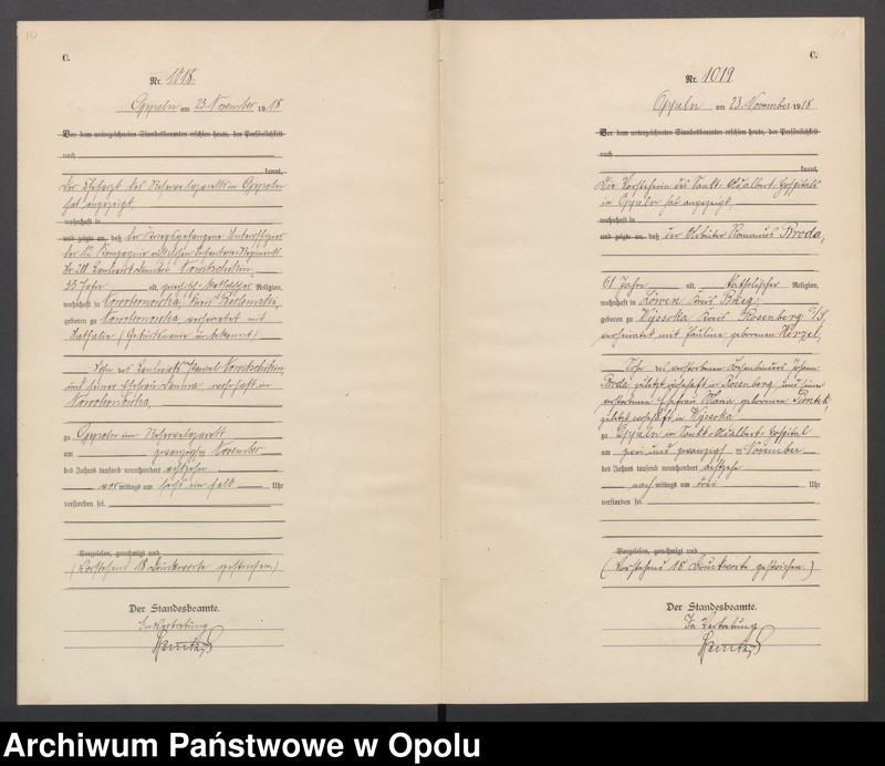 Obraz 9 z jednostki "[Rejestr zgonów] 1918 Tom III Nr 1010-1124"