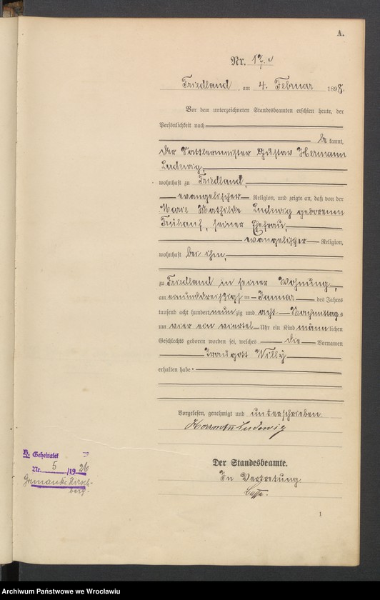 image.from.unit.number "Księga urodzeń USC Mieroszów (Friedland) 1898"