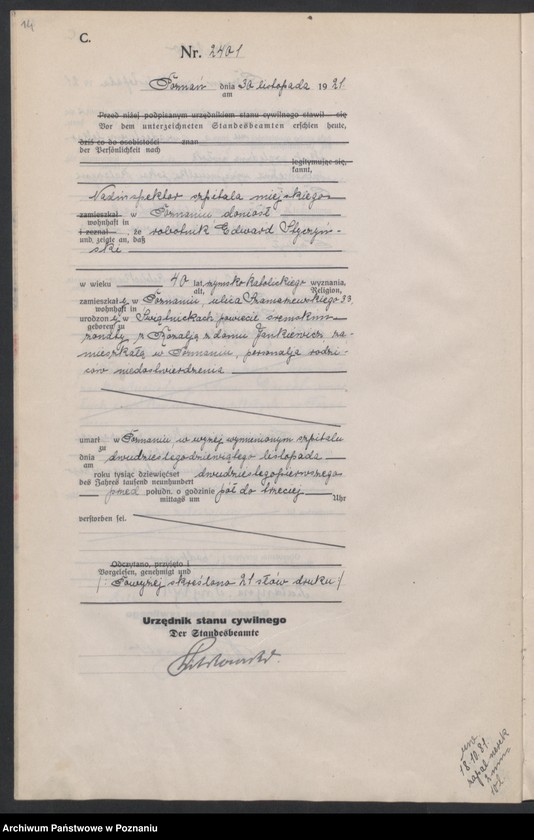 Obraz 16 z jednostki "Księga miejscowa zgonów tom V [Rejestr główny zgonów]"