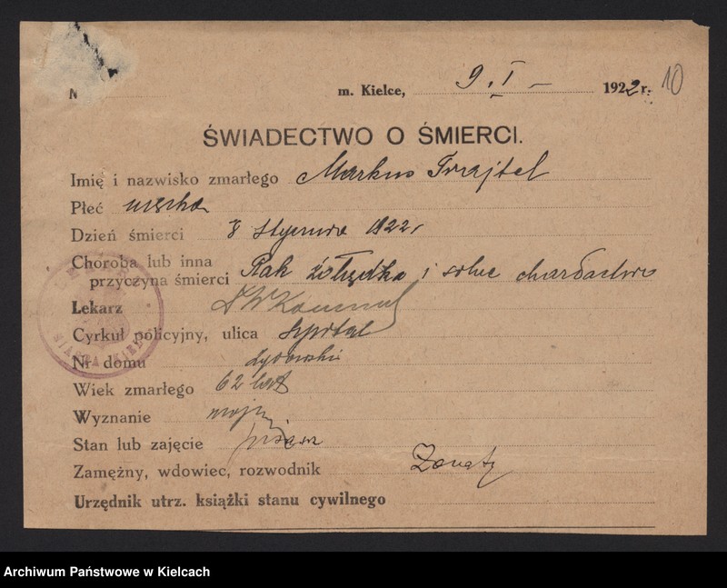 image.from.unit.number "Załączniki do akt zgonu Okręgu Bożniczego Kielce za rok 1922"