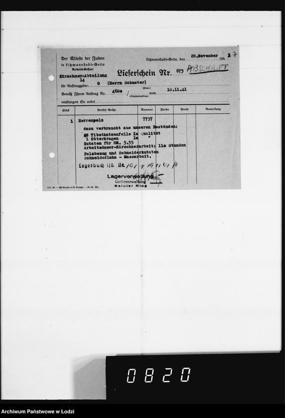 Obraz 10 z jednostki "Kürschnerei. [Zamówienia, rachunki i świadectwa dostaw]"
