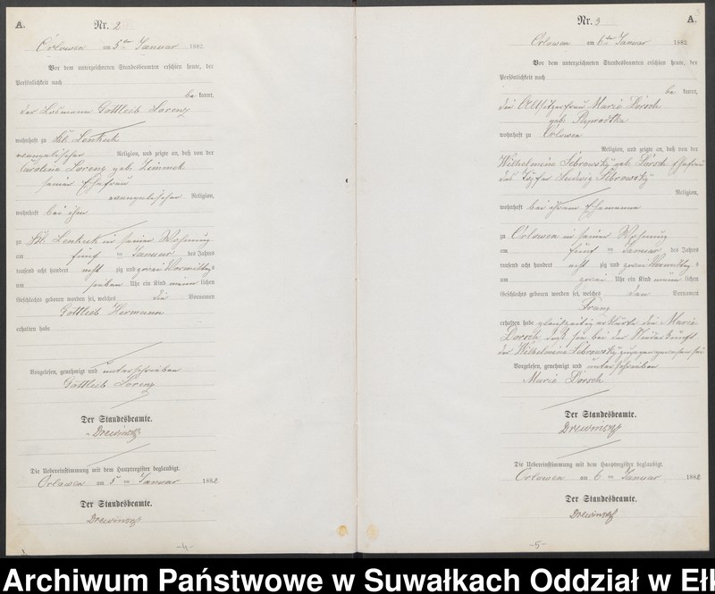 image.from.unit.number "Geburts-Neben-Register des Preussischen Standes-Amtes Orlowen Kreis Loetzen für das Jahr 1882"