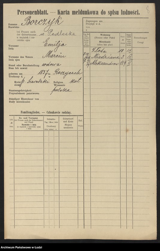 Obraz 10 z jednostki "[Spis ludności Łodzi] Borczuch - Borkowski"