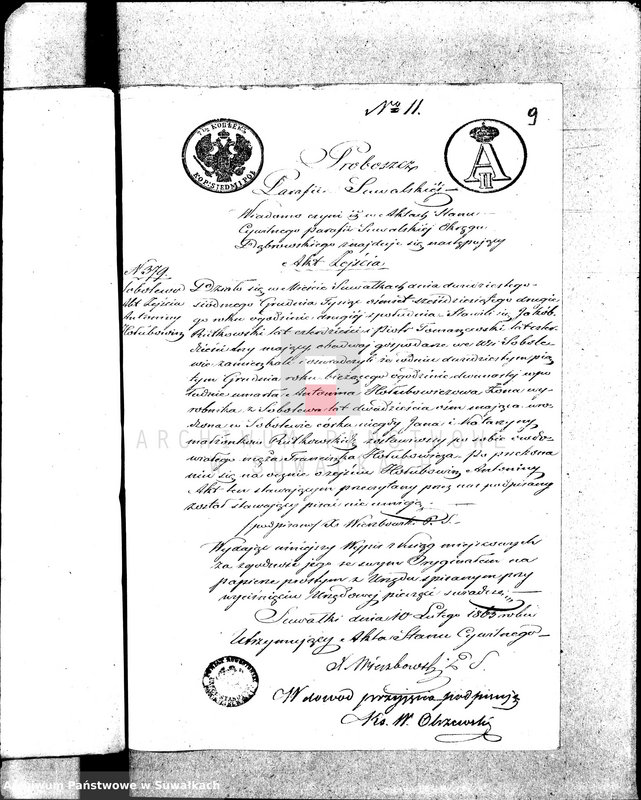 image.from.unit.number "Anneksa do Akt Zaślubionych Parafii Wigierskiej z roku 1863."