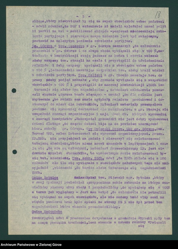 image.from.unit.number "Sektor organizacyjny i kadr: Działalność komitetów gminnych i gromadzkich w zakresie rolnictwa - oceny, analizy, sprawozdania i informacje Wydziału, komitetów powiatowych i pracowników KW "
