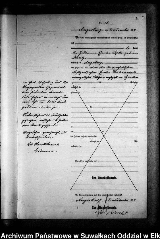 image.from.unit.number "Sterbe-Neben-Register des Preussischen Standes-Amtes Gross Strengeln Kreis Angerburg"