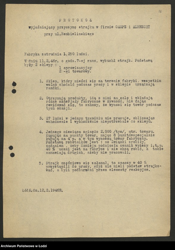 Obraz 17 z jednostki "Sprawozdania ze strajków według zakładów"