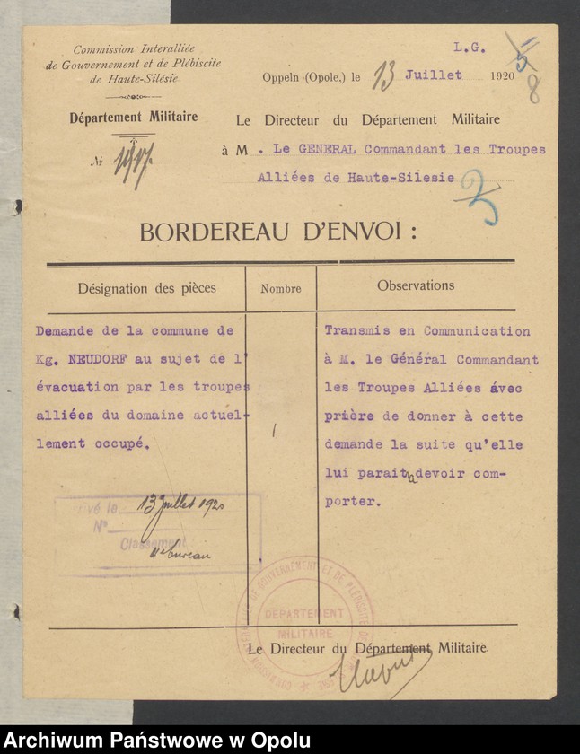 Obraz 9 z jednostki "Entress /Korespondencja wpływająca pochodząca od władz wyższych i jednostek podległych - pisma, zarządzenia/ 30.06.-29.10.1920"