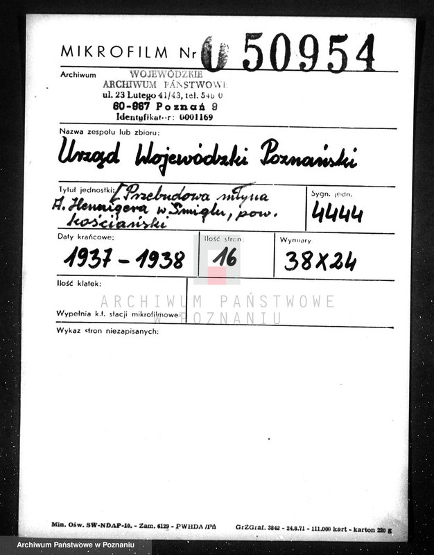 Obraz 2 z jednostki "/Przebudowa młyna A. Hennigera w Śmiglu, pow. kościański/"