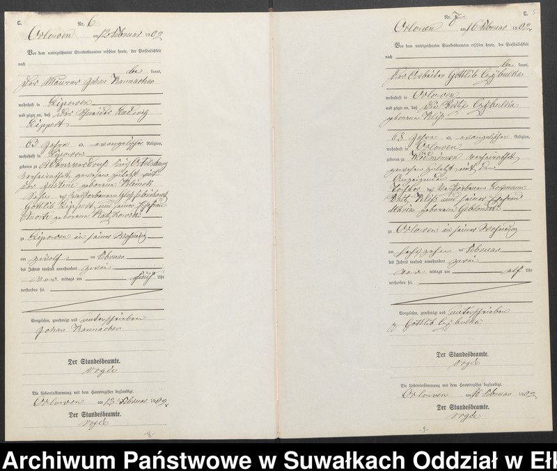 image.from.unit.number "Sterbe-Neben-Register des Preussischen Standes-Amtes Orlowen Kreis Lötzen"