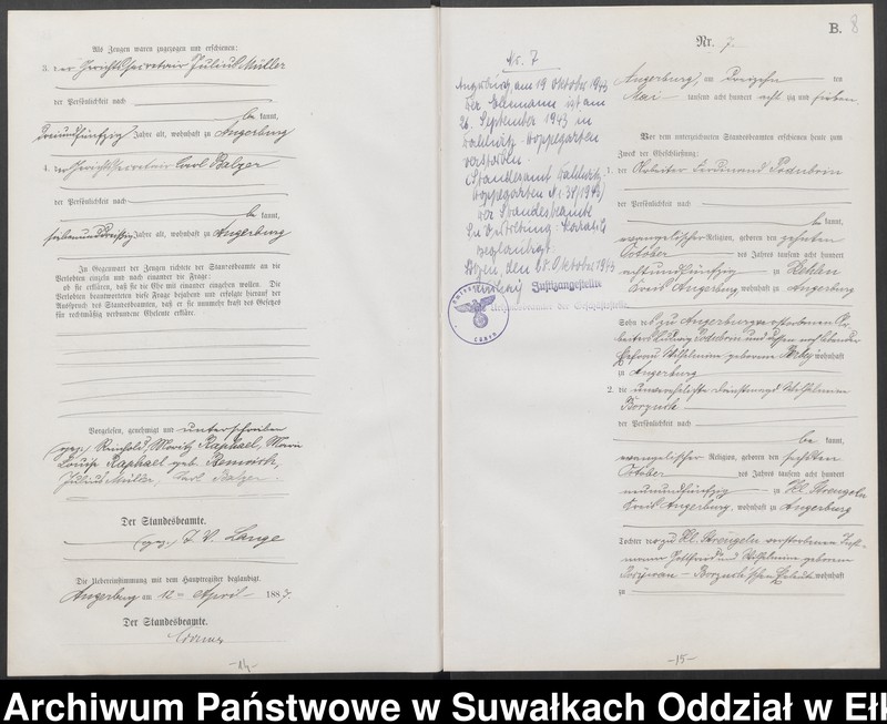 image.from.unit.number "Heiraths-Neben-Register des Preussischen Standes-Amtes der Stadt Angerburg Kreis Angerburg"