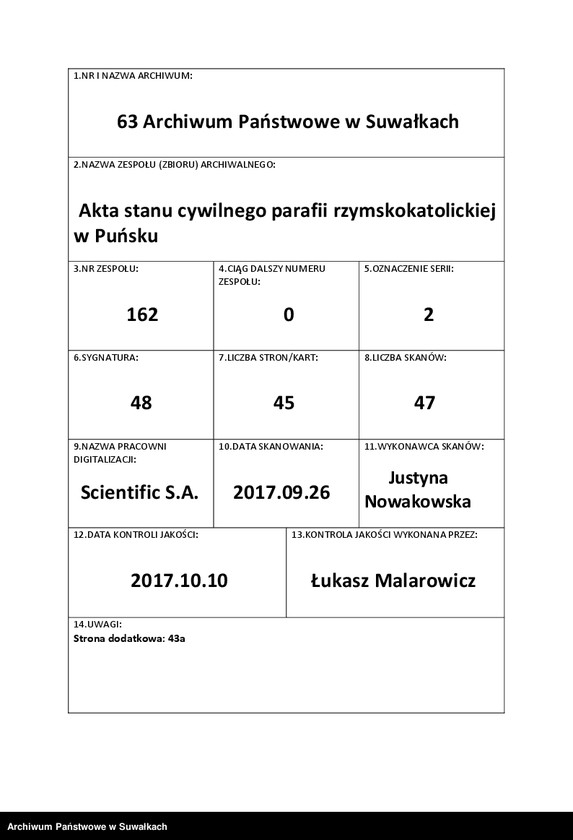 Obraz 1 z jednostki "Dokumenty Punskago Rimsko-Katoličeskago prihoda, c" 1910 goda"