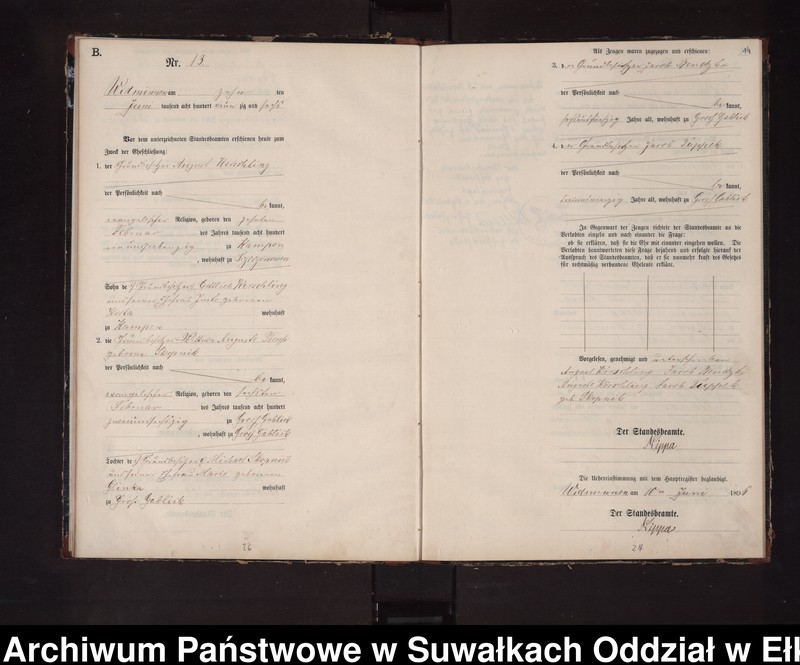 Obraz 17 z jednostki "Heiraths-Neben-Register des Preussischen Standes-Amtes Widminnen Kreis Loetzen"