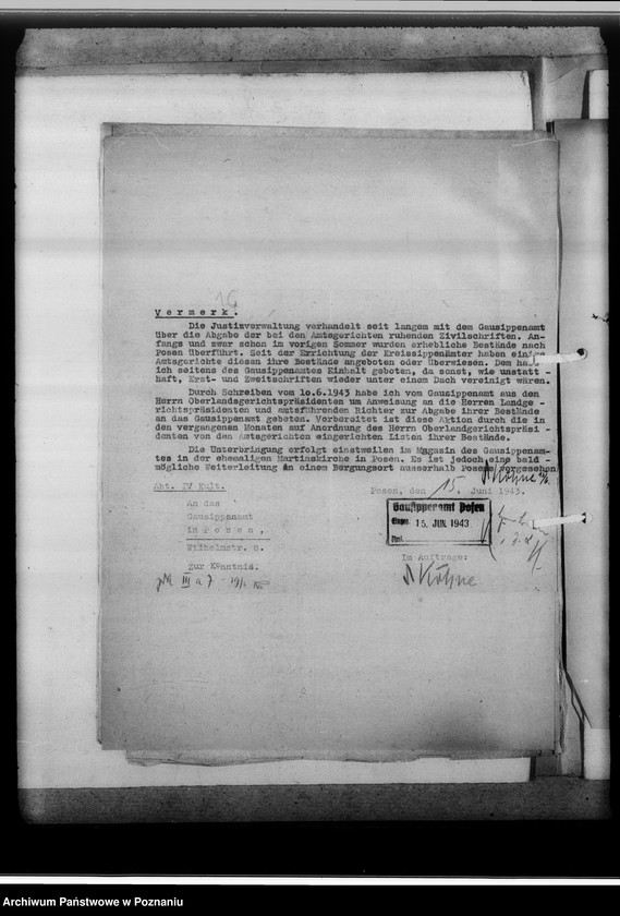 Obraz 20 z jednostki "Einziehung von Zweitbüchern. Schriftwechsel mit dem O.L.G und andere [korespondencja z władzami sądowymi w Poznaniu, spis sądów w okręgu poznańskim od 1941 roku]"