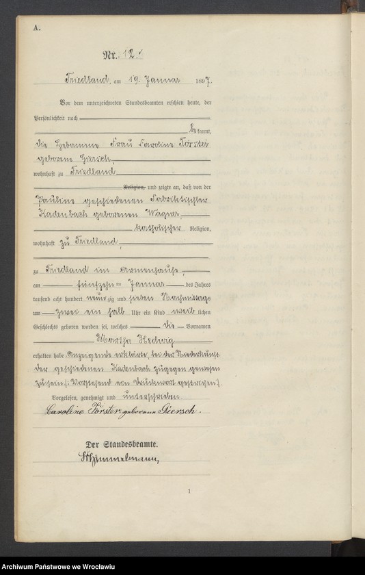 image.from.unit.number "Księga urodzeń USC Mieroszów (Friedland) 1897"