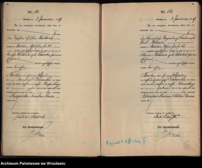 image.from.unit.number "Geburts-Haupt-Register Breslau I 1889 Band 1"