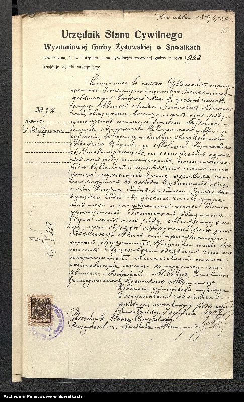 image.from.unit.number "Dowody do aktów ślubu Suwalskiego Okręgu Bożniczego 1928 rok"