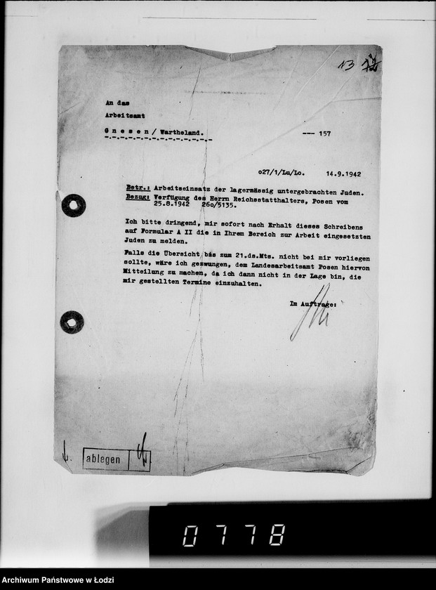 Obraz 16 z jednostki "Sonderkonto 12300. Arbeitsamt Gnesen, Arbeitsamt Hohensalza Judenlager: Montwy- (Kreis Hohensalza), Grossendorf-(Kreis Hohensalza), Bilsko, Mogilno, Olscha, Bornheim u.Schlabau, Wiesengrund, Hinterwalden, Neuwelt."