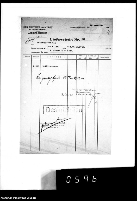 Obraz 8 z jednostki "[Dowody dostawy umundurowania dla intendentury wojskowej Berlin II]"