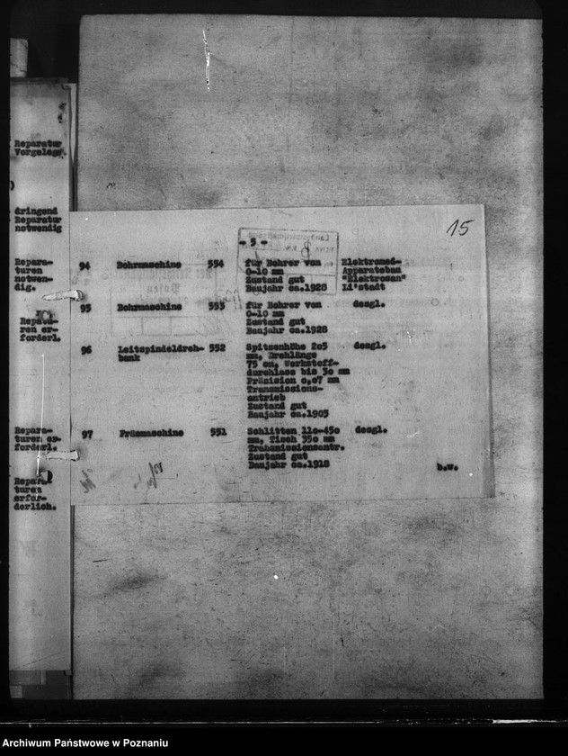 Obraz 18 z jednostki "Maschinenausgleich - freie und umgesetzte Maschinen. Werkzeugmaschinen. Rüstungsinspektion."