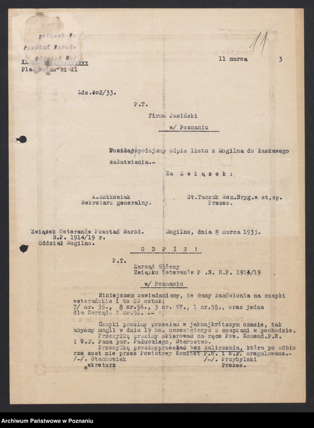 image.from.unit.number "Sprawy organizacyjno - personalne Związku Weteranów Powstań Narodowych [sprawozdania, protokoły, spisy członków, składki]"