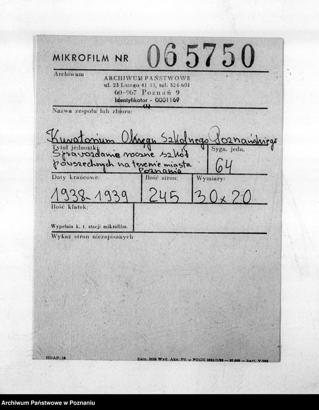 Obraz 2 z jednostki "Sprawozdanie roczne szkół powszechnych na terenie miasta Poznania"