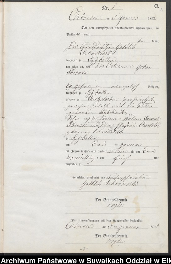 image.from.unit.number "Sterbe-Neben-Register des Preussischen Standes-Amtes Orlowen Kreis Loetzen für das Jahr 1893"