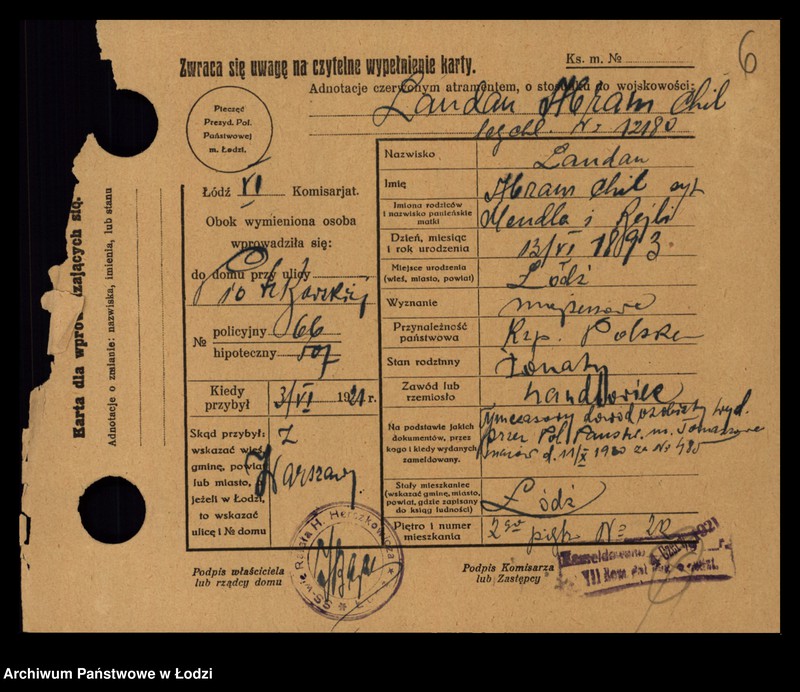 Obraz 8 z jednostki "[Spis ludności Łodzi] Landau - Landman"