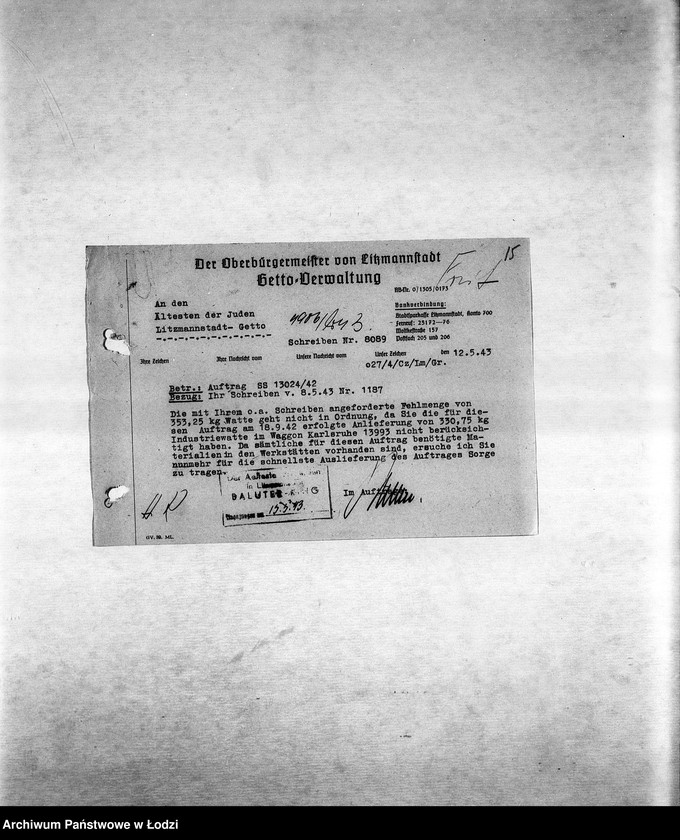 Obraz 18 z jednostki "Arbeitsressort K. [Niemieckie zamówienia do resortów pracy, produkcja, zapotrzebowanie materiałów dla produkcji]"