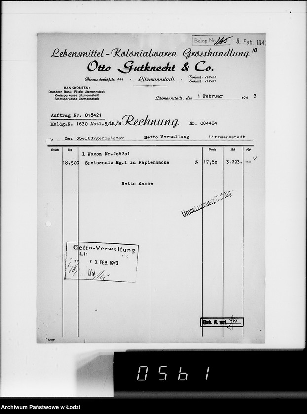 Obraz 14 z jednostki "Lebensmitteleinkauf. Aufträge, [Lieferscheinen und Rechnungen] 18421-18480"