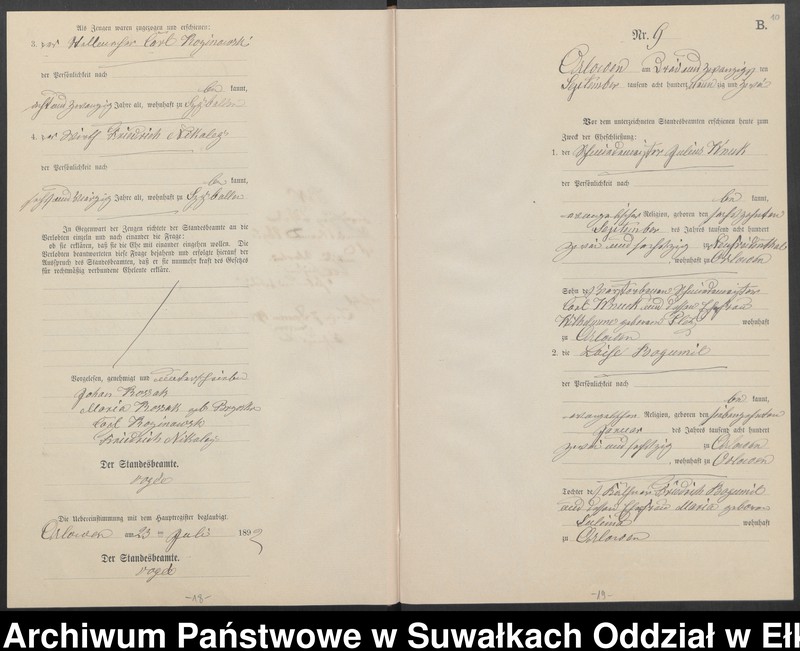 image.from.unit.number "Heiraths-Neben-Register des Preussischen Standes-Amtes Orlowen Kreis Loetzen für das Jahr 1892"
