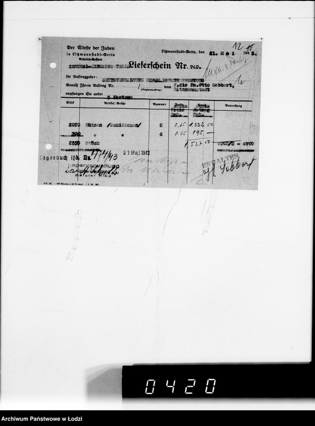 Obraz 16 z jednostki "Firma Otto Sabbert Litzmannstadt IV Warenverwertung an den Juden-Ältesten. Kinderhüte, Mützen"