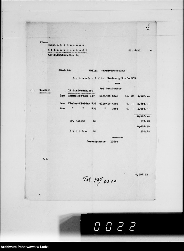 Obraz 20 z jednostki "Ausgehende Rechnungen [za dostawy towarów dla Getta]"