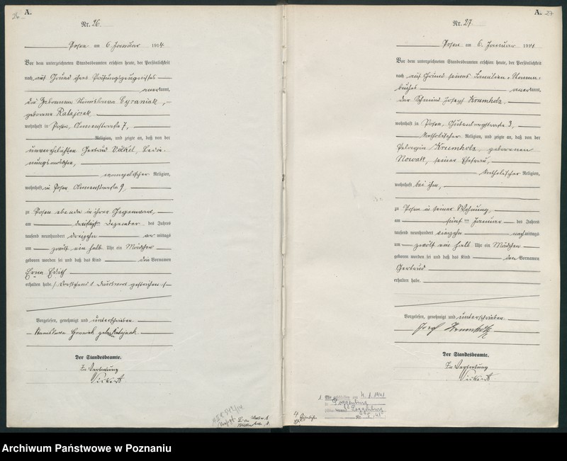 Obraz 16 z jednostki "Księga miejscowa urodzeń tom I [Rejestr główny urodzeń]"