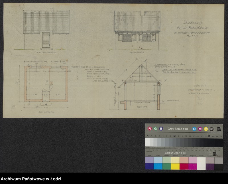 Obraz 2 z jednostki "Zeichnung für ein Behelfsheim im Kreise Litzmannstadt. Zeichnung für ein Doppelhaus der Behelfsheime. Fussbodenausbildung der"