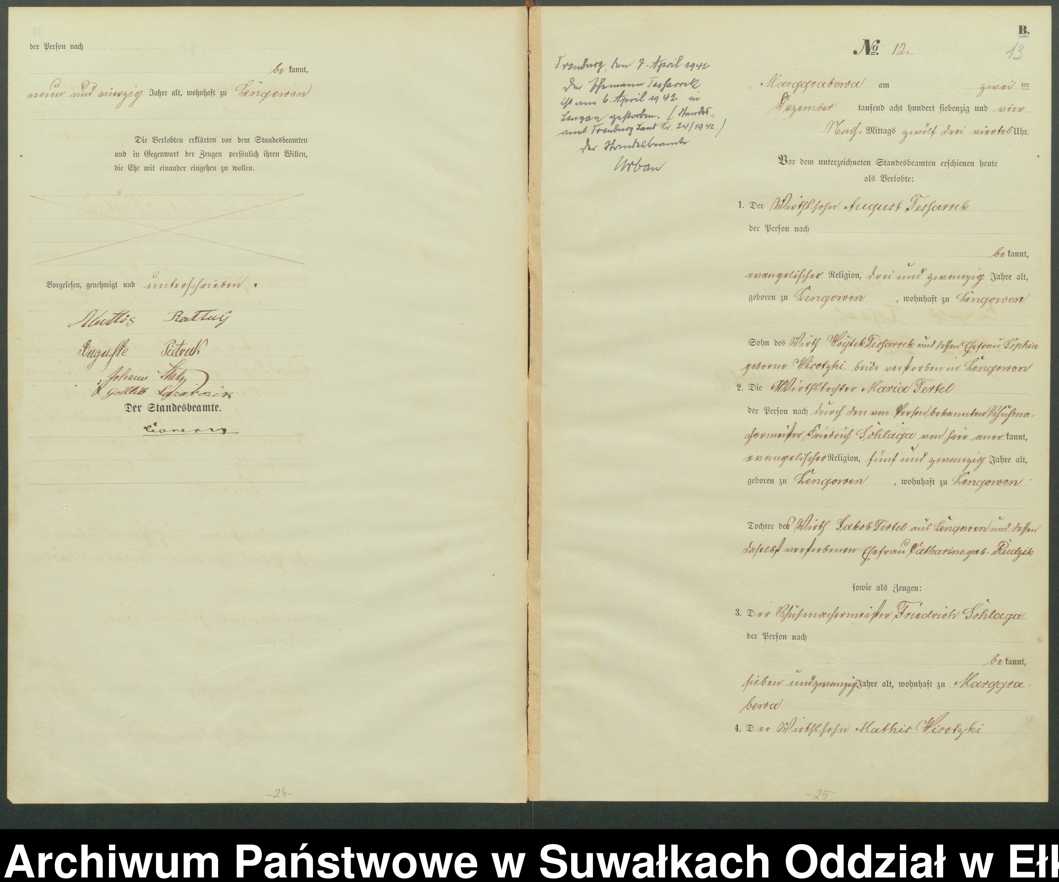 Skan z jednostki: Haupt-Heiraths-Register des Königlich Preussischen Standes-Amtes Landgemeinde Marggrabowa Kreis Oletzko