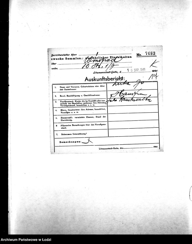 Obraz 20 z jednostki "[Korespondencja z wydziałami gettowymi; z osobami prywatnymi w różnych krajach w sprawie informacji o mieszkańcach getta]"