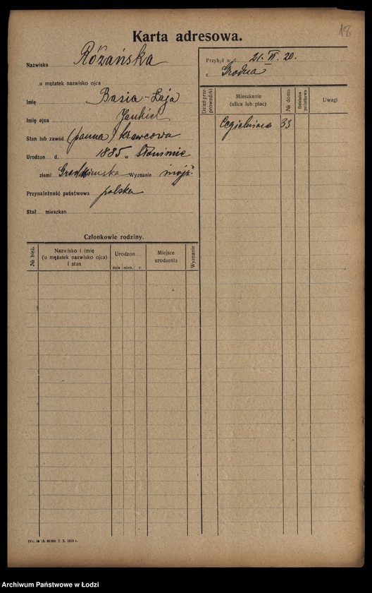 Obraz 20 z jednostki "[Spis ludności Łodzi] Rożana-Różyński"