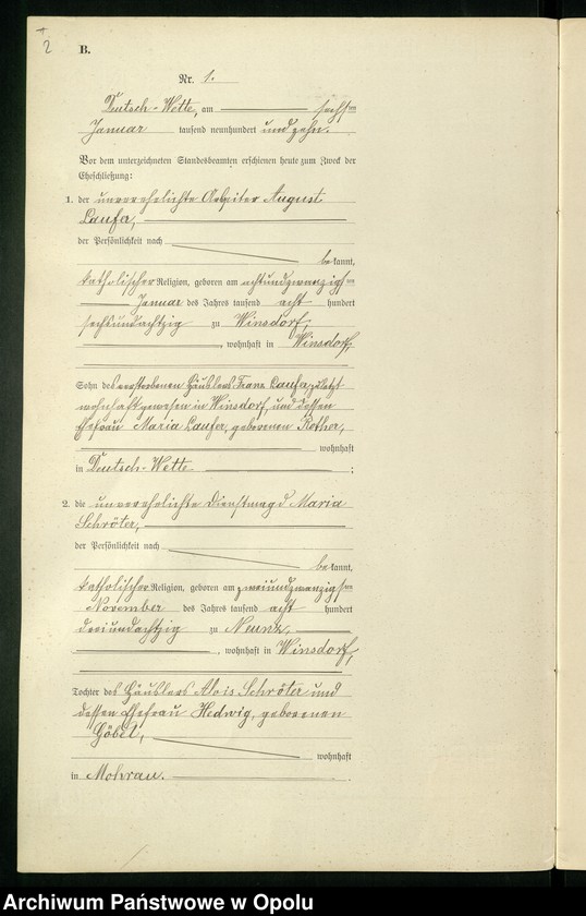 Obraz 6 z jednostki "Heirats-Register (Neben-Register) Standesamt Deutsch-Wette 1910"