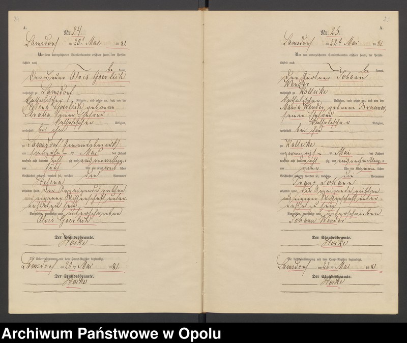 image.from.unit.number "Geburts-Neben-Register des Standesamts Lamsdorf No 15 pro 1881"